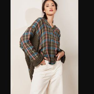 Free People Multicolor Plaid Button Down Shirt